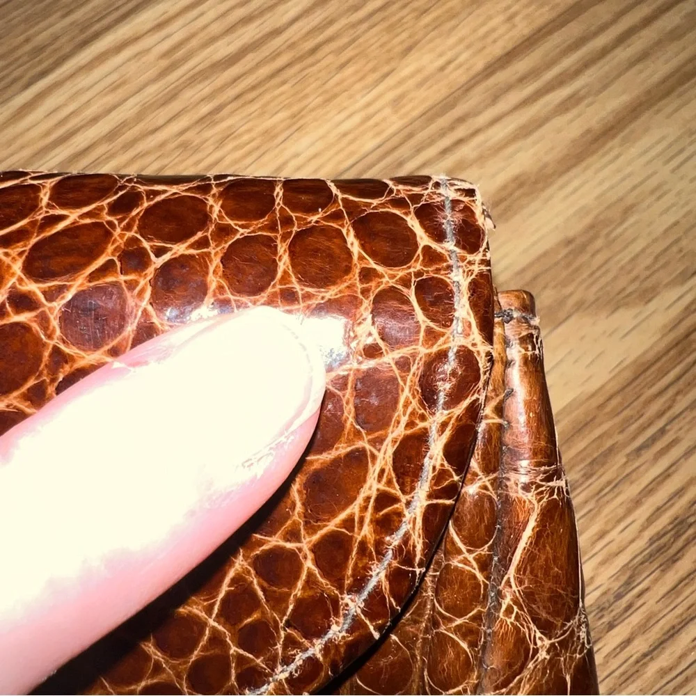 Vintage crocodile & kid leather clutch‎ brown with attached coin purse